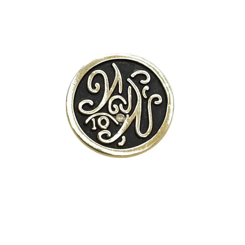 Weight Watchers Black Enamel Rhinestones 10 Pound Brooch Pin Gold Tone Vintage